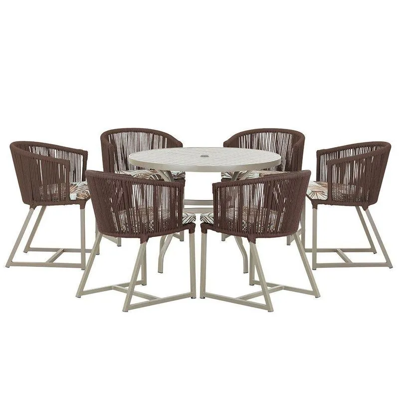 Mesa E 6 Cadeiras De Jantar Noronha Fendi E6 Trama Marrom