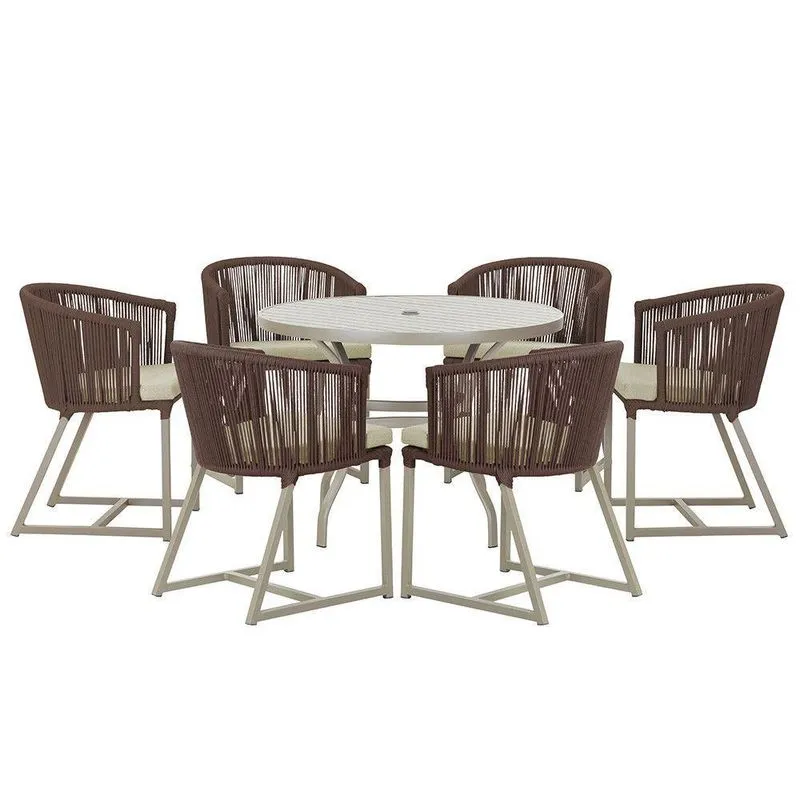 Mesa E 6 Cadeiras De Jantar Noronha Fendi E7 Trama Marrom