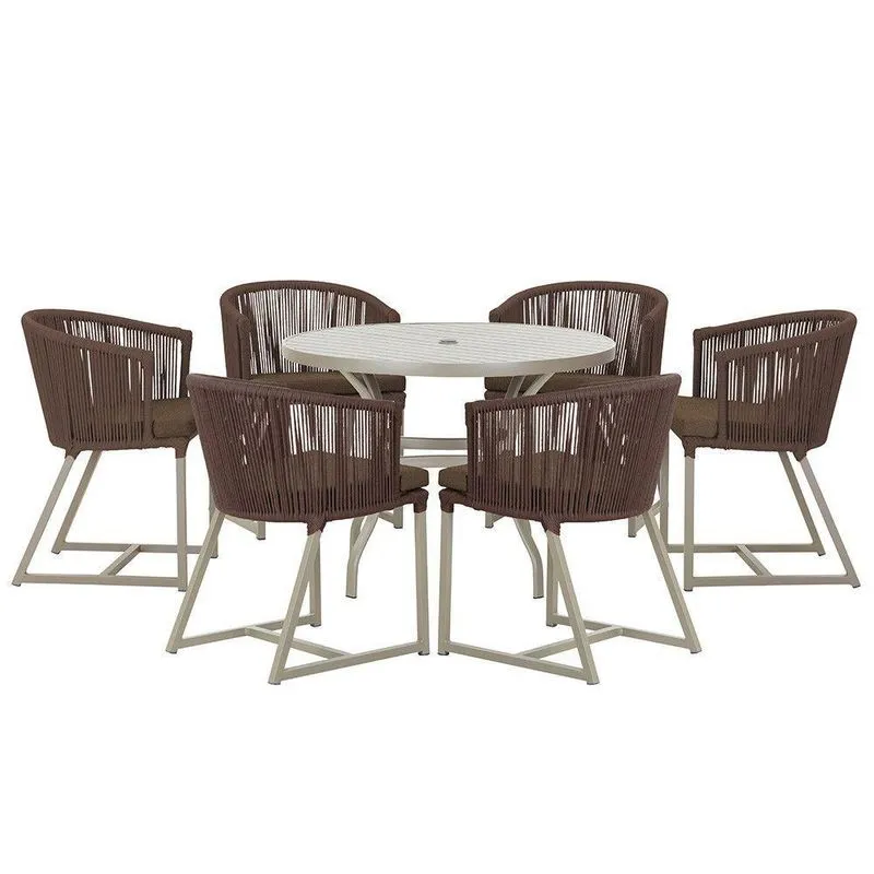 Mesa E 6 Cadeiras De Jantar Noronha Fendi E9 Trama Marrom
