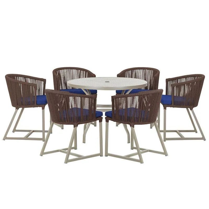 Mesa E 6 Cadeiras De Jantar Noronha Fendi E10 Trama Marrom