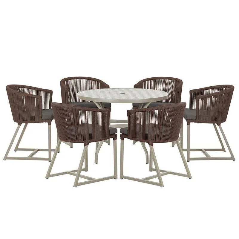 Mesa E 6 Cadeiras De Jantar Noronha Fendi E11 Trama Marrom