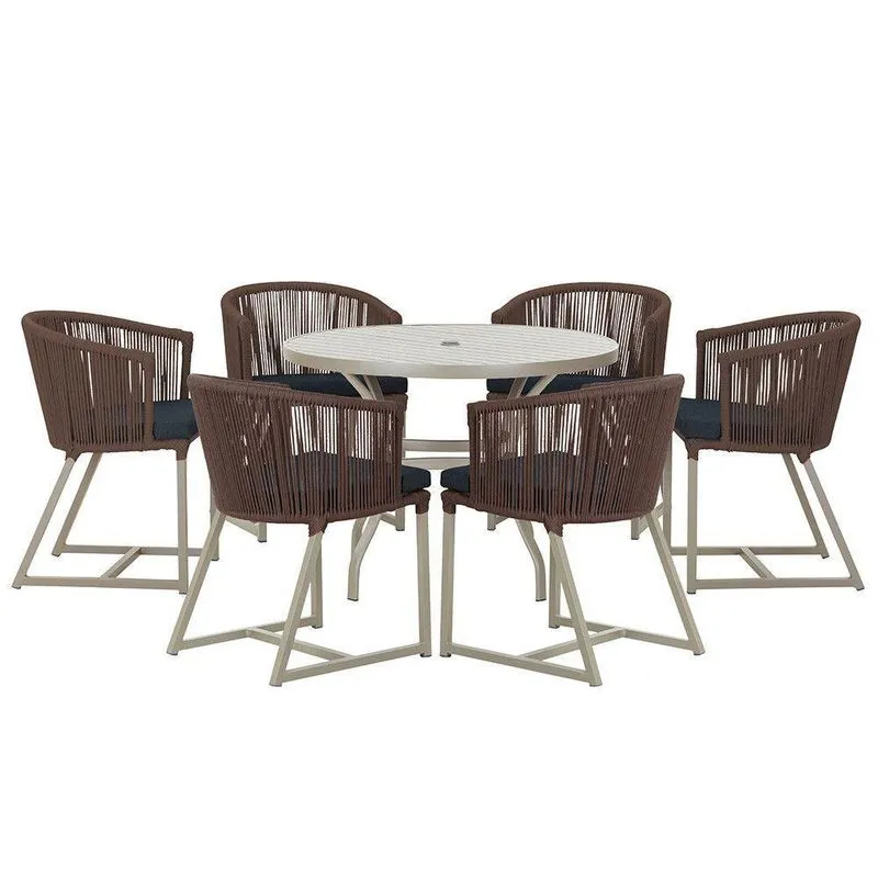 Mesa E 6 Cadeiras De Jantar Noronha Fendi E12 Trama Marrom