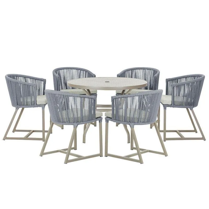 Mesa E 6 Cadeiras De Jantar Noronha Fendi E3 Trama Prata