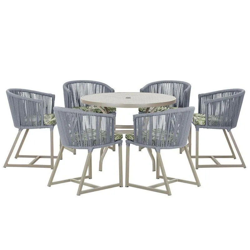 Mesa E 6 Cadeiras De Jantar Noronha Fendi E5 Trama Prata