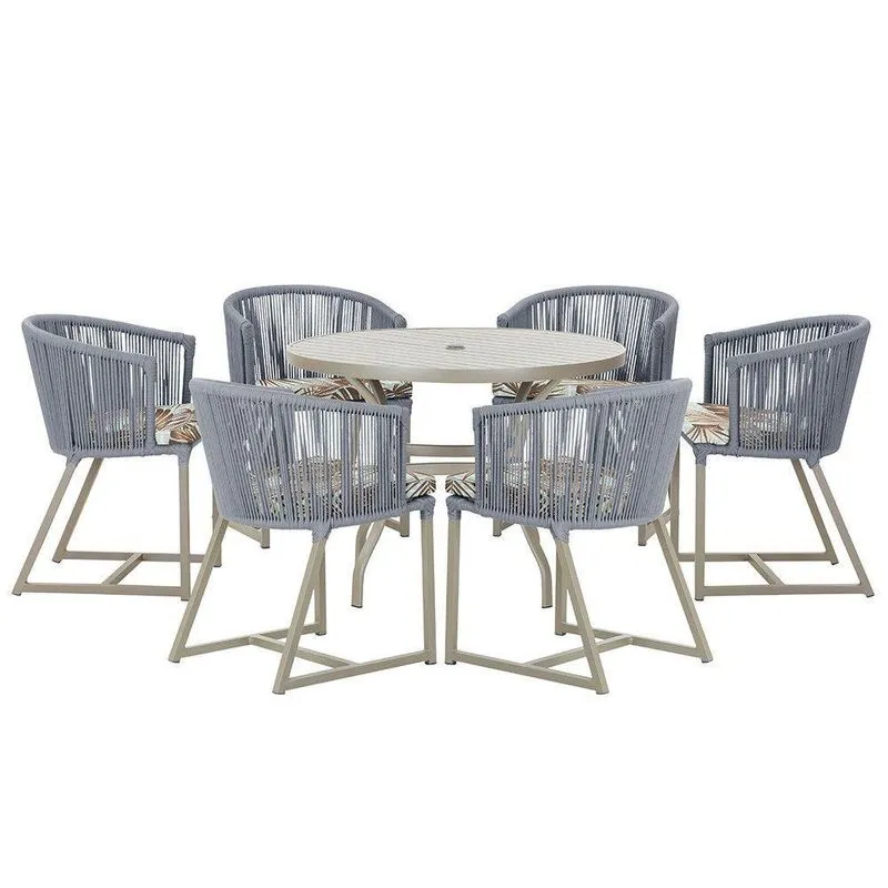 Mesa E 6 Cadeiras De Jantar Noronha Fendi E6 Trama Prata