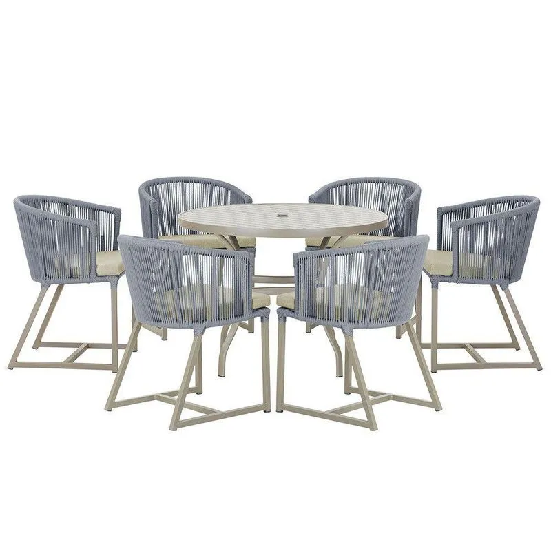 Mesa E 6 Cadeiras De Jantar Noronha Fendi E7 Trama Prata
