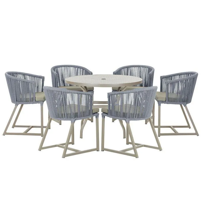 Mesa E 6 Cadeiras De Jantar Noronha Fendi E8 Trama Prata