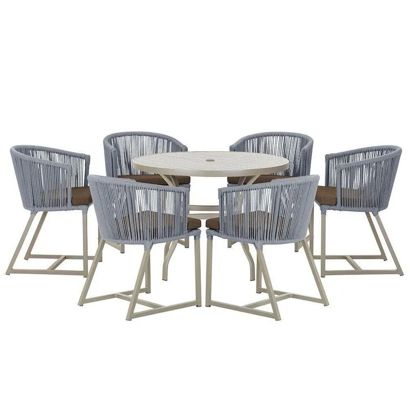 Mesa E 6 Cadeiras De Jantar Noronha Fendi E9 Trama Prata