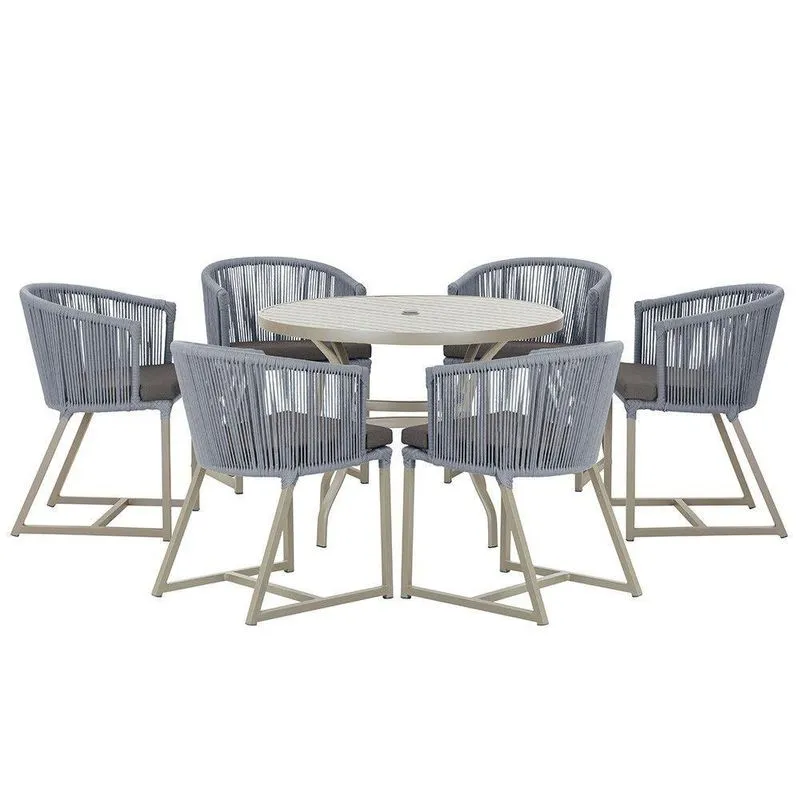 Mesa E 6 Cadeiras De Jantar Noronha Fendi E11 Trama Prata