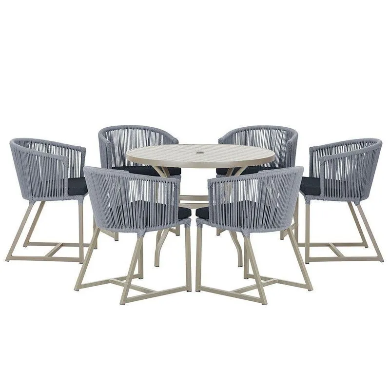 Mesa E 6 Cadeiras De Jantar Noronha Fendi E12 Trama Prata