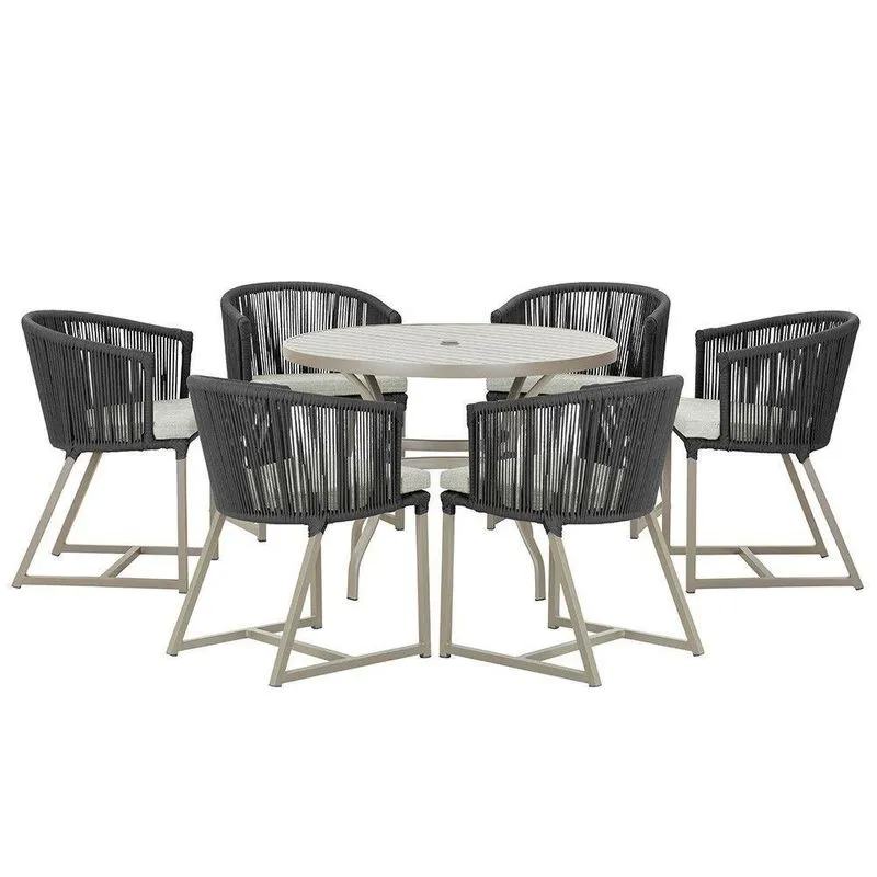 Mesa E 6 Cadeiras De Jantar Noronha Fendi E3 Trama Preto