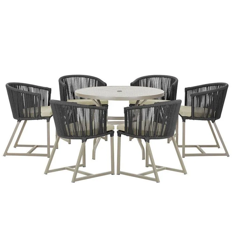 Mesa E 6 Cadeiras De Jantar Noronha Fendi E7 Trama Preto