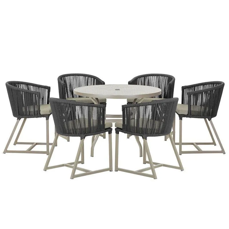 Mesa E 6 Cadeiras De Jantar Noronha Fendi E8 Trama Preto