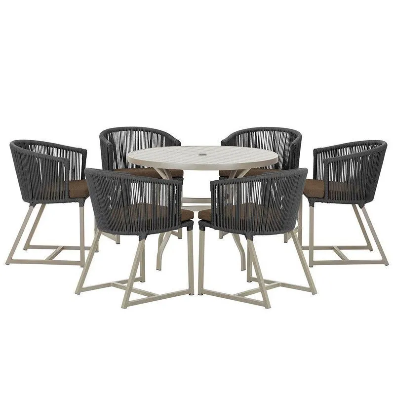 Mesa E 6 Cadeiras De Jantar Noronha Fendi E9 Trama Preto