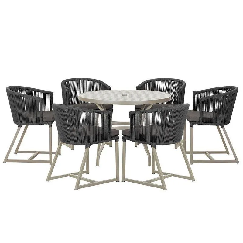 Mesa E 6 Cadeiras De Jantar Noronha Fendi E11 Trama Preto