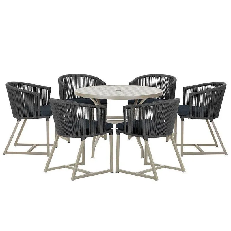Mesa E 6 Cadeiras De Jantar Noronha Fendi E12 Trama Preto