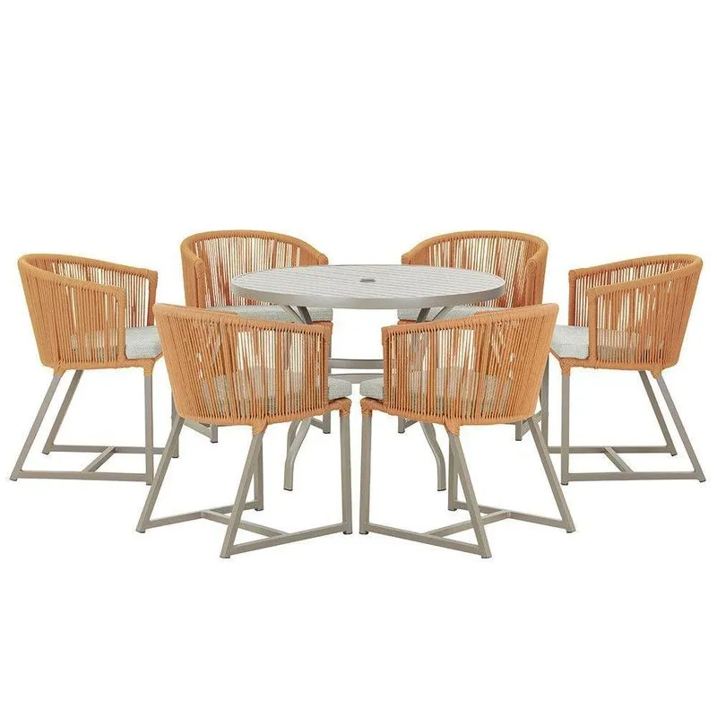 Mesa E 6 Cadeiras De Jantar Noronha Fendi E3 Trama Terra Cota