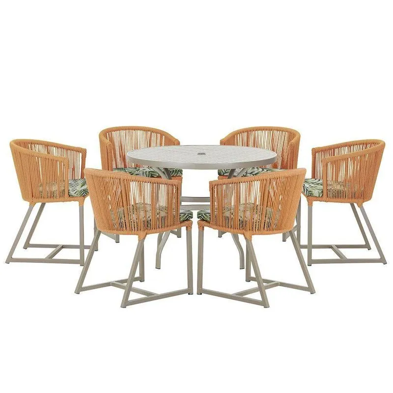 Mesa E 6 Cadeiras De Jantar Noronha Fendi E5 Trama Terra Cota