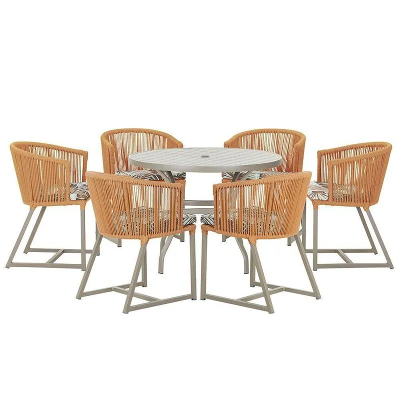Mesa E 6 Cadeiras De Jantar Noronha Fendi E6 Trama Terra Cota