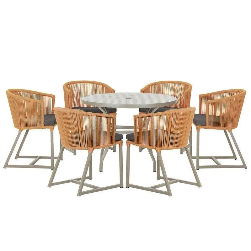 Mesa E 6 Cadeiras De Jantar Noronha Fendi E11 Trama Terra Cota