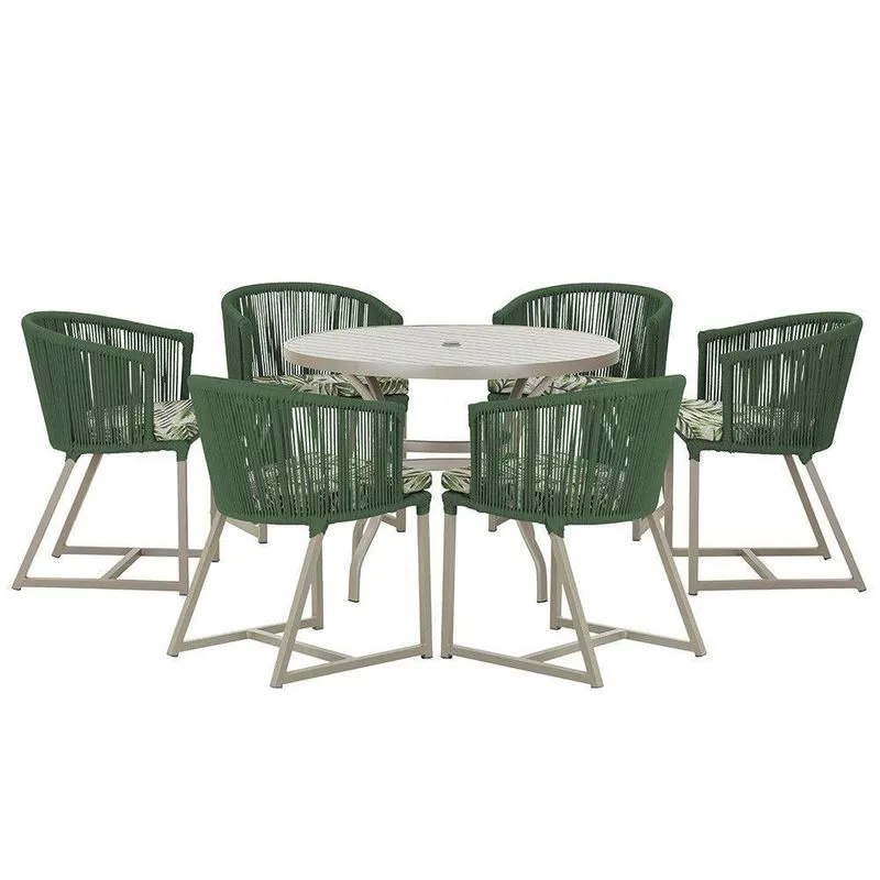 Mesa E 6 Cadeiras De Jantar Noronha Fendi E5 Trama Verde