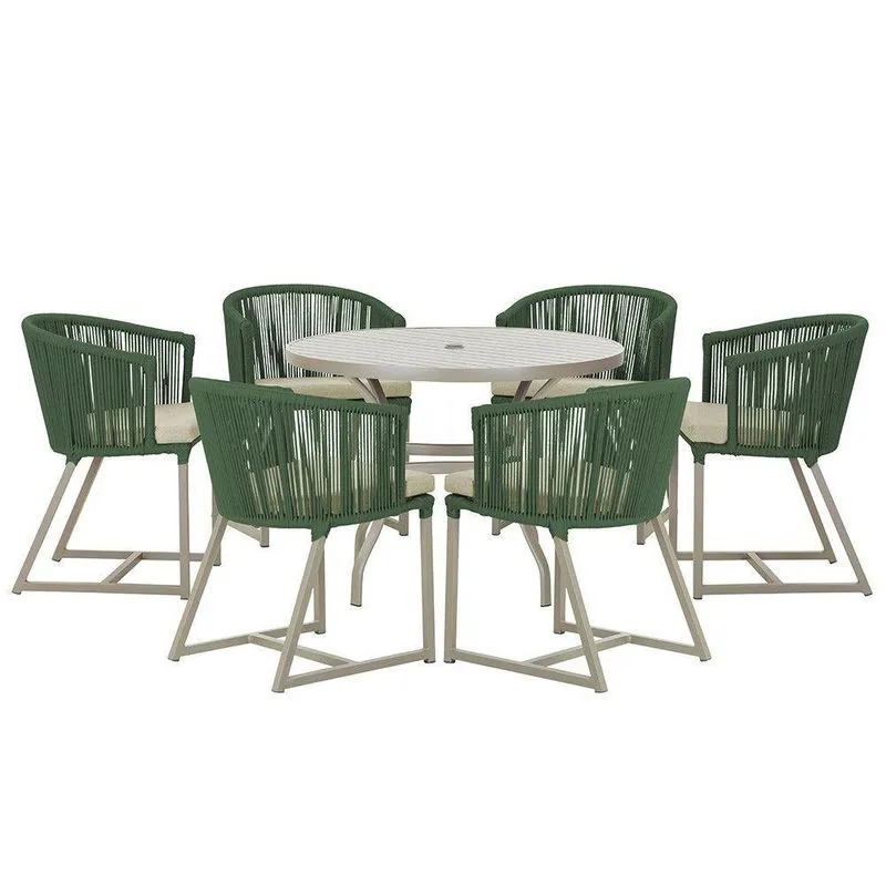 Mesa E 6 Cadeiras De Jantar Noronha Fendi E7 Trama Verde