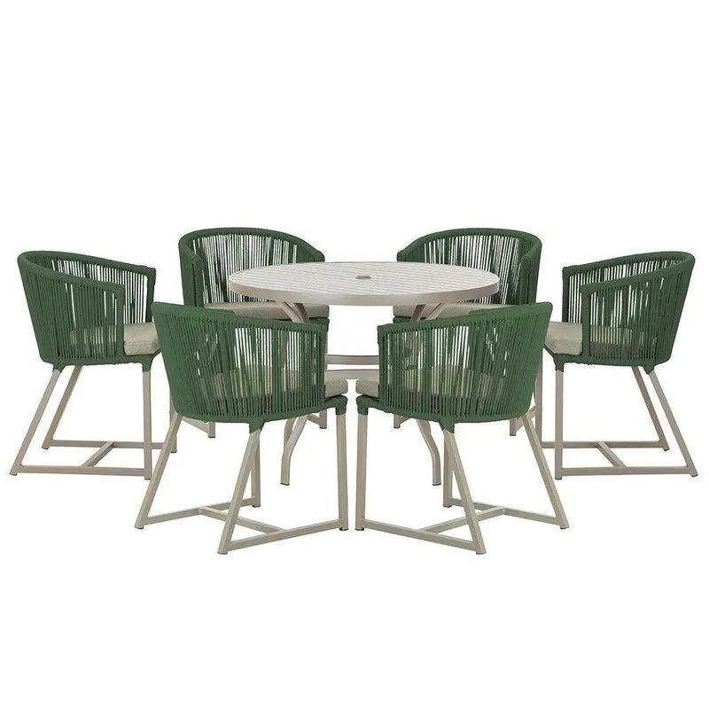 Mesa E 6 Cadeiras De Jantar Noronha Fendi E8 Trama Verde