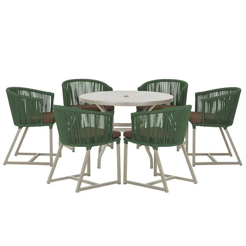 Mesa E 6 Cadeiras De Jantar Noronha Fendi E9 Trama Verde