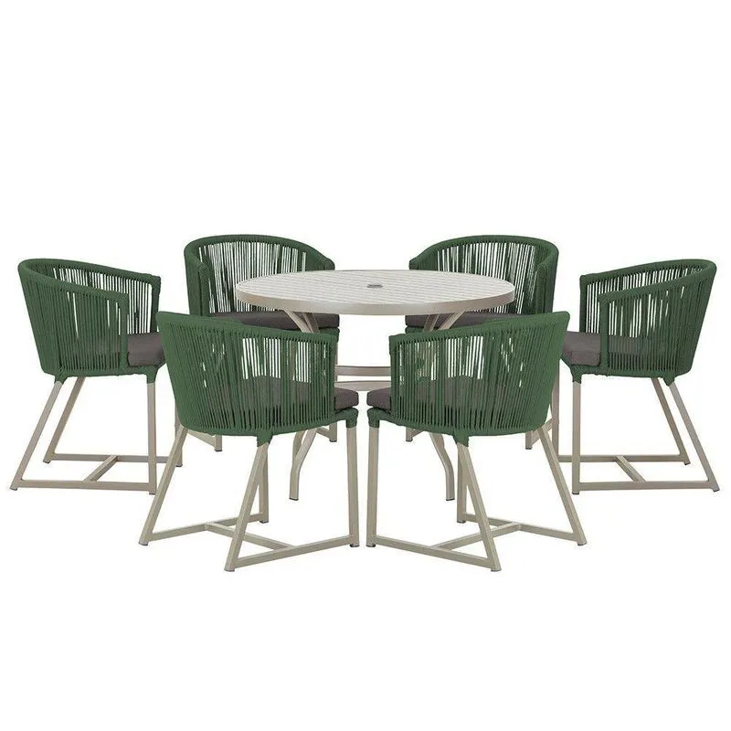 Mesa E 6 Cadeiras De Jantar Noronha Fendi E11 Trama Verde