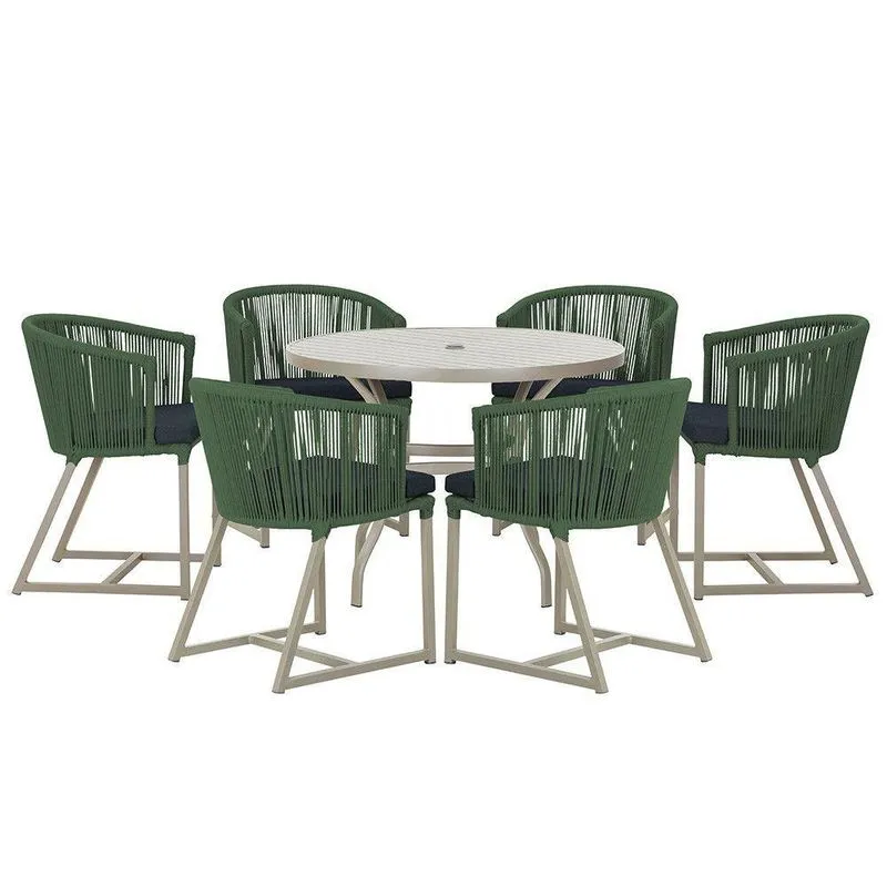 Mesa E 6 Cadeiras De Jantar Noronha Fendi E12 Trama Verde