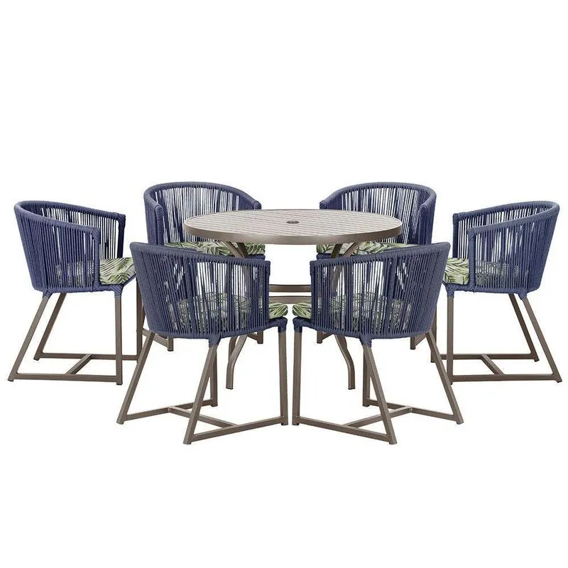 Mesa E 6 Cadeiras E Noronha Marrom E5 Trama Azul
