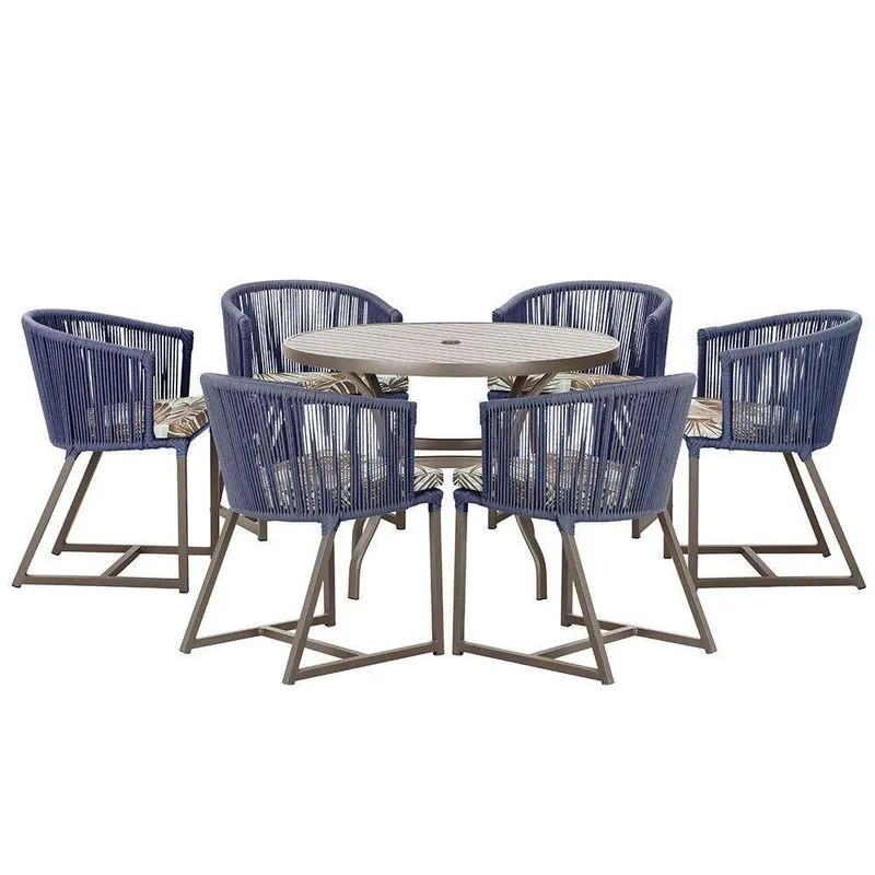 Mesa E 6 Cadeiras E Noronha Marrom E6 Trama Azul