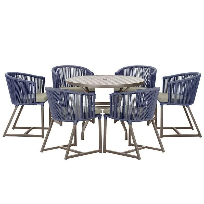 Mesa E 6 Cadeiras E Noronha Marrom E8 Trama Azul