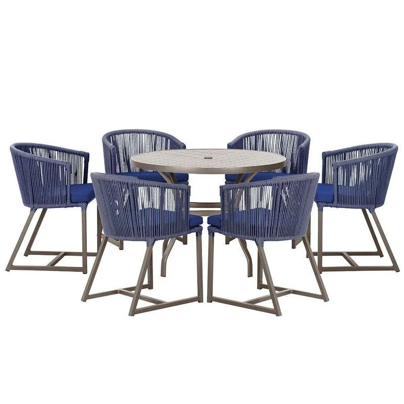 Mesa E 6 Cadeiras Jantar Noronha Marrom E10 Trama Azul