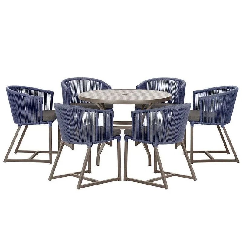 Mesa Com 6 Cadeiras Jantar Noronha Marrom E11 Trama Original Azul