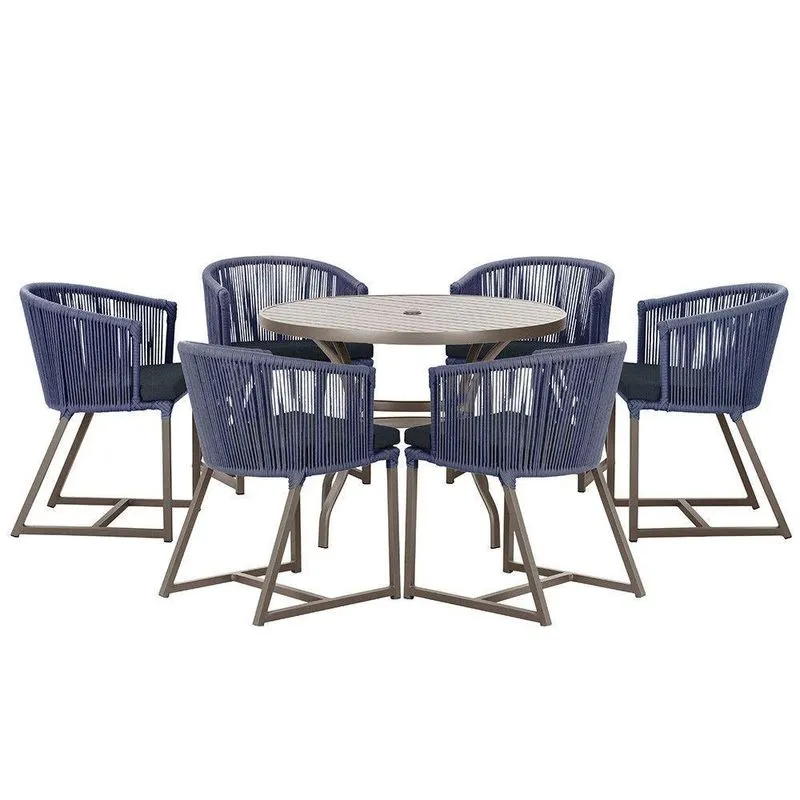 Mesa Com 6 Cadeiras De Jantar Noronha E12 Trama Original Azul