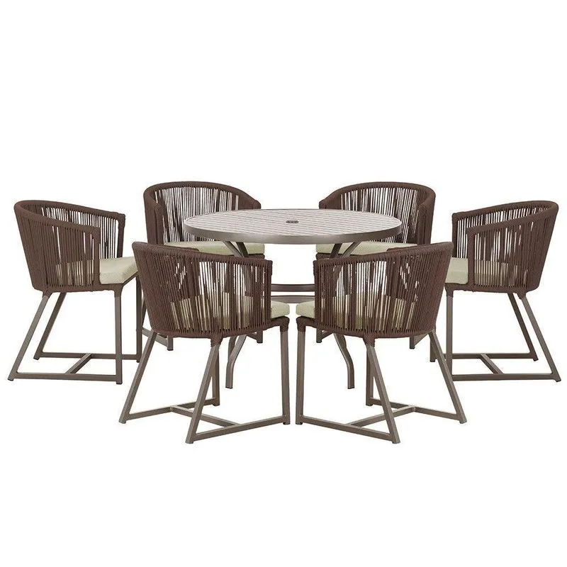 Mesa E 6 Cadeiras E Noronha Marrom E7 Trama Marrom