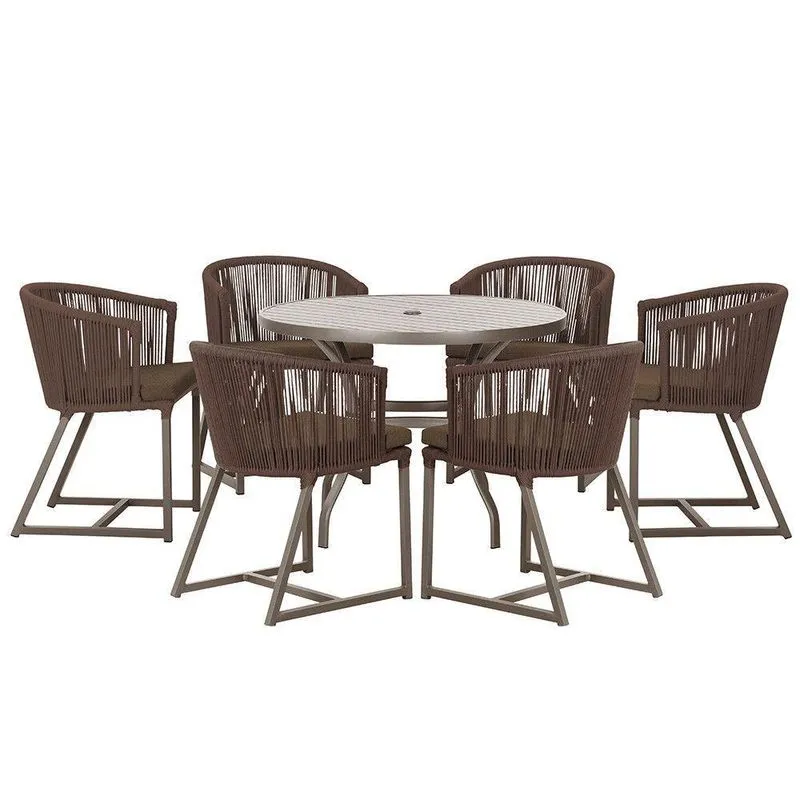 Mesa E 6 Cadeiras E Noronha Marrom E9 Trama Marrom