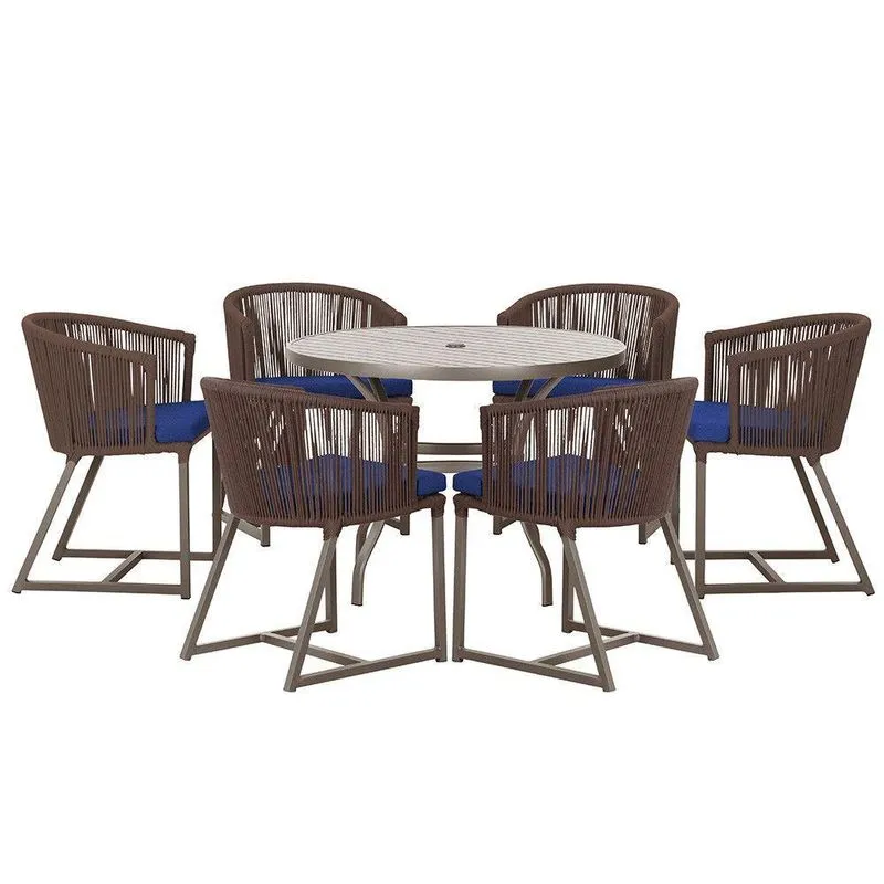Mesa E 6 Cadeiras Jantar Noronha Marrom E10 Trama Marrom