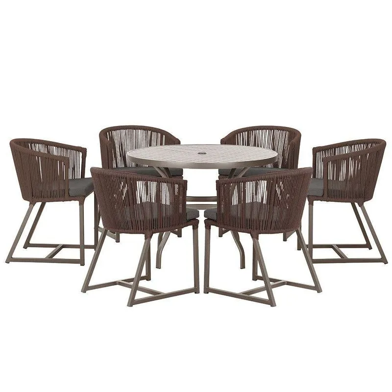 Mesa Com 6 Cadeiras Jantar Noronha Marrom E11 Trama Original Marrom