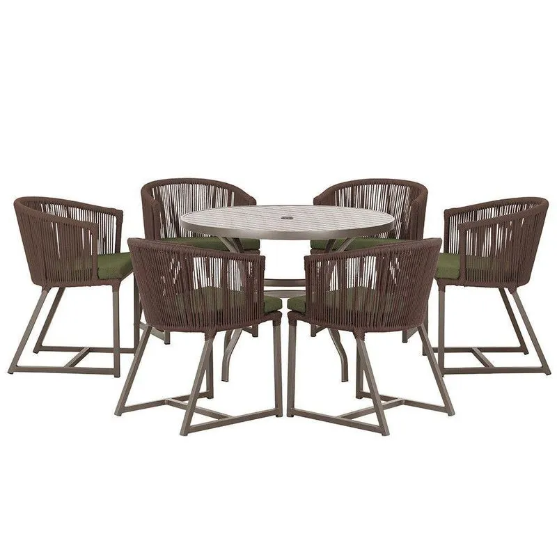 Mesa E 6 Cadeiras Jantar Noronha Marrom E13 Trama Original Marrom