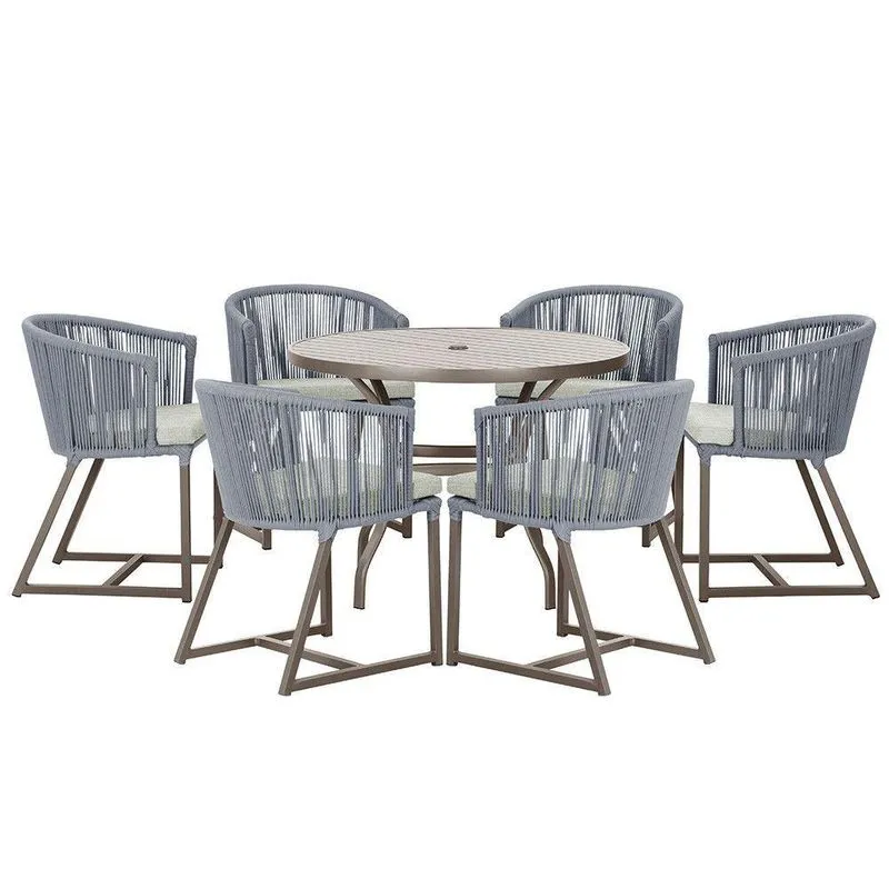 Mesa Com 6 Cadeiras Jantar Noronha Marrom E3 Trama Original Prata