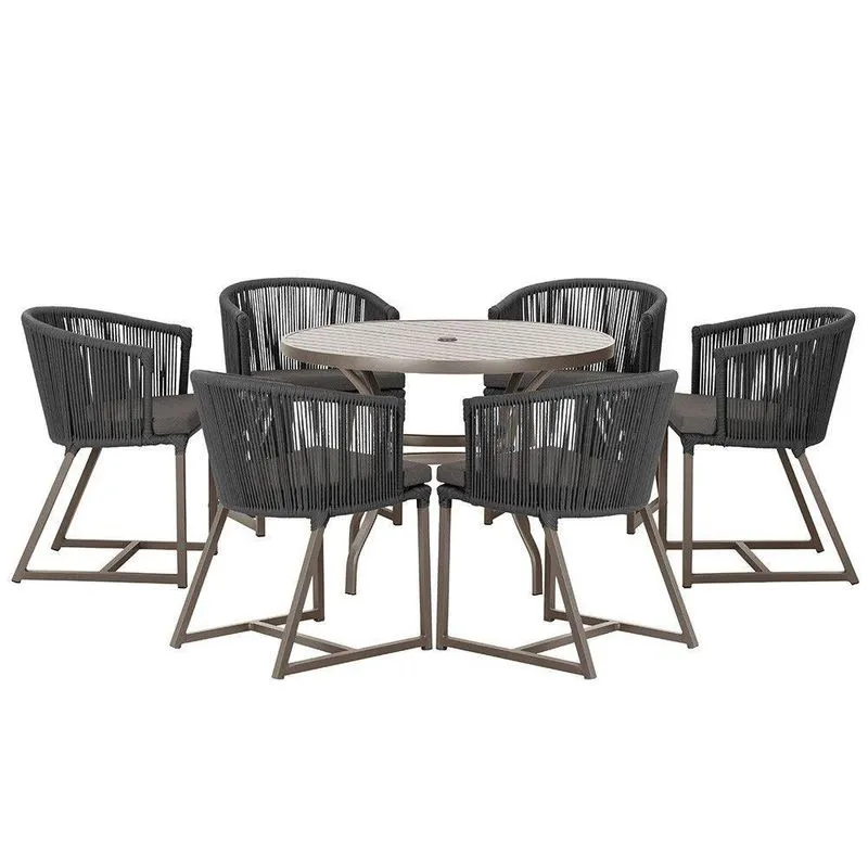 Mesa Com 6 Cadeiras Jantar Noronha Marrom E11 Trama Original Preto