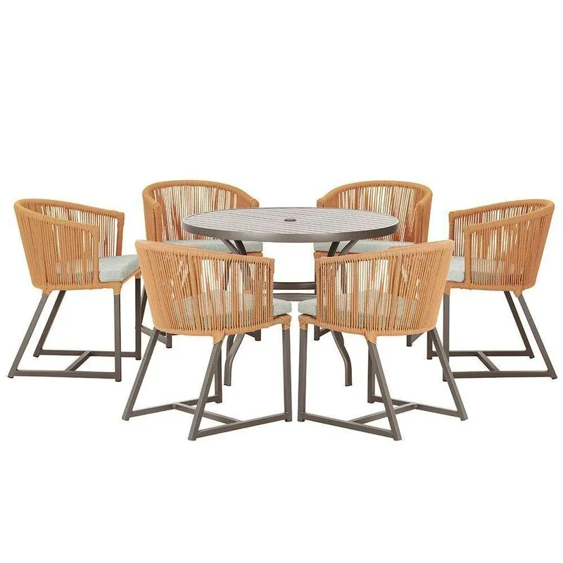 Mesa Com 6 Cadeiras Jantar Noronha Marrom E3 Trama Original Terra Cota