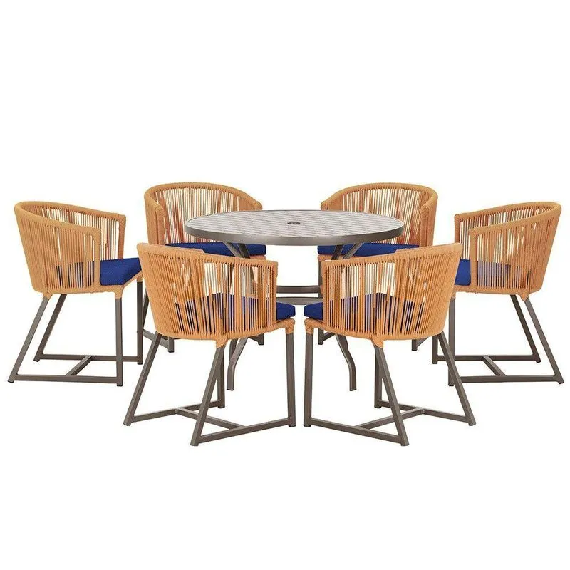 Mesa E 6 Cadeiras Jantar Noronha Marrom E10 Trama Terra Cota