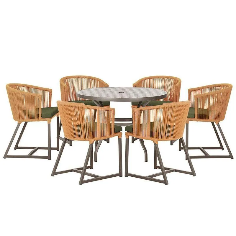 Mesa E 6 Cadeiras Jantar Noronha Marrom E13 Trama Original Terra Cota
