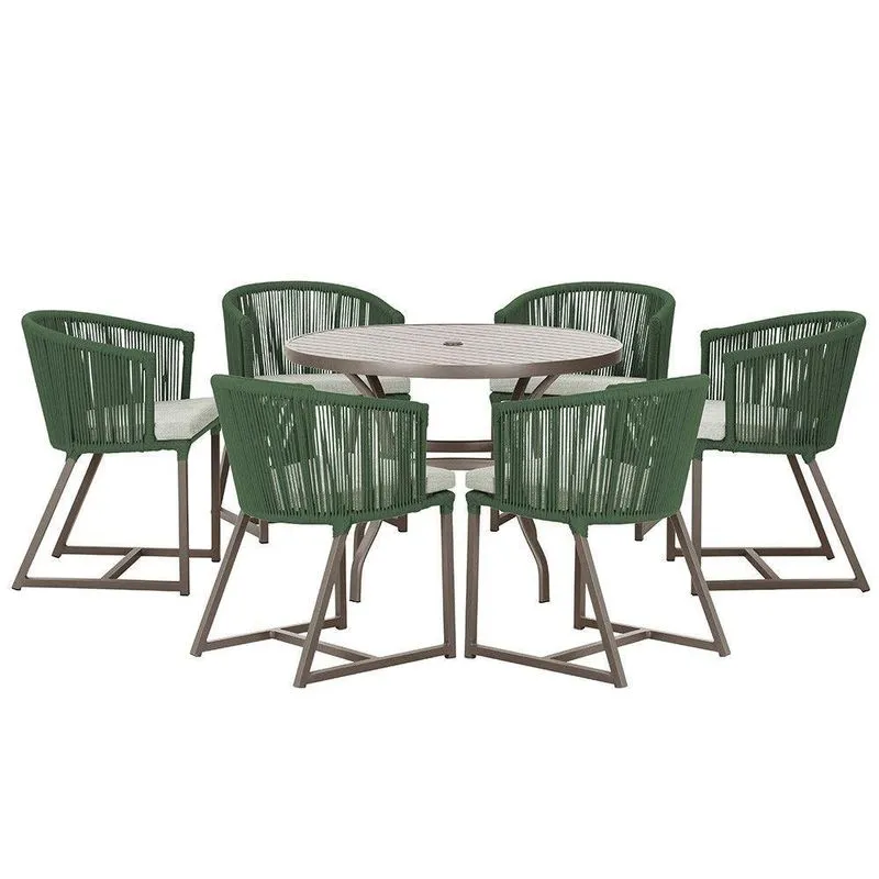 Mesa Com 6 Cadeiras Jantar Noronha Marrom E3 Trama Original Verde