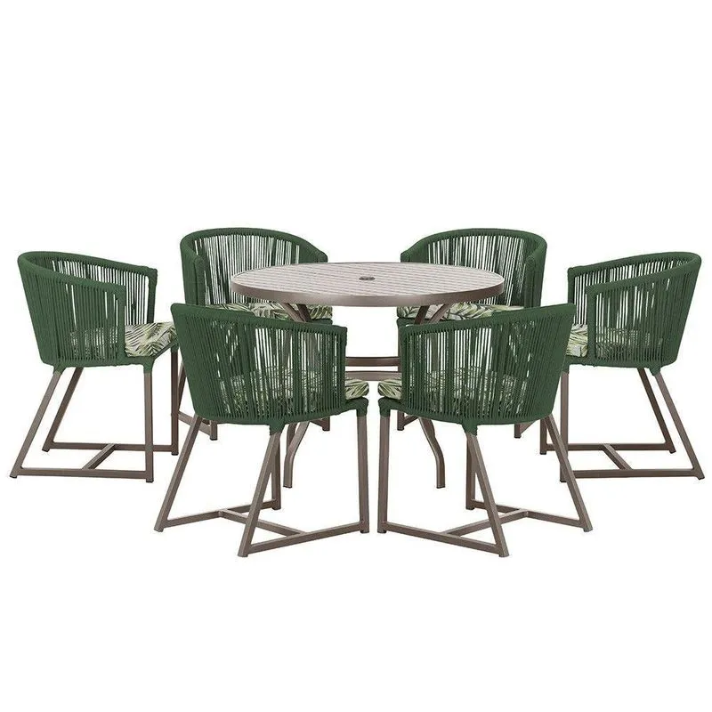 Mesa E 6 Cadeiras E Noronha Marrom E5 Trama Verde
