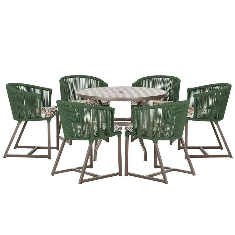 Mesa E 6 Cadeiras E Noronha Marrom E6 Trama Verde