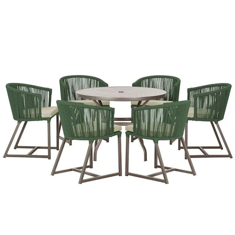 Mesa E 6 Cadeiras E Noronha Marrom E7 Trama Verde
